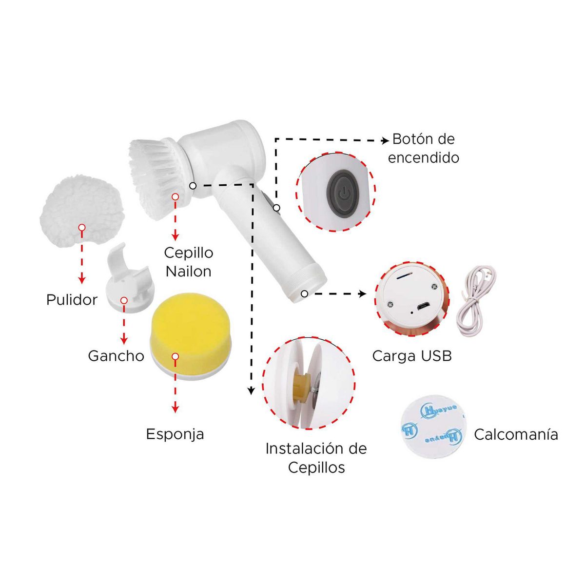Cepillo Eléctrico de Limpieza Inalámbrico Multifuncional